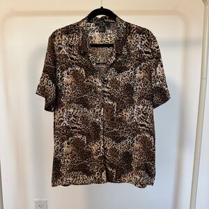 Leopard Print Short Sleeve Shirt - Brown